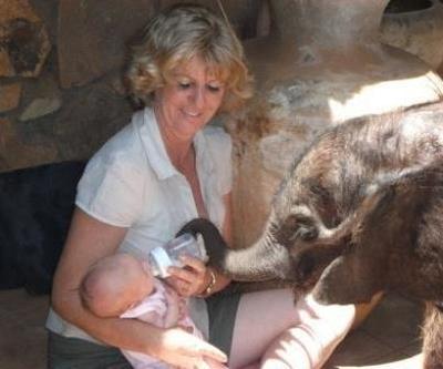 Moses with Catherine while being Fed